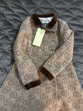 Gucci Brown GG Jacquard Double Breasted Kids Peacoat